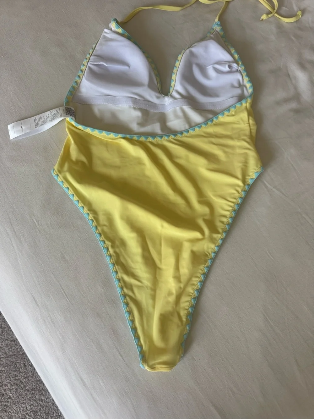 Yellow Halter One-Piece Swimsuit with Blue Trim - Women Swim